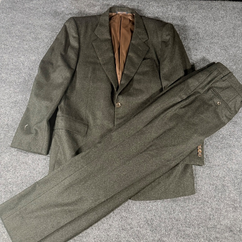 Trussini Loro Piana Wool Suit Mens 52 42R Olive Green Italy Winter Zelander 2pc